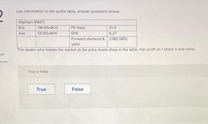  Use information in the quote table, answer questions below. 2 Walmart