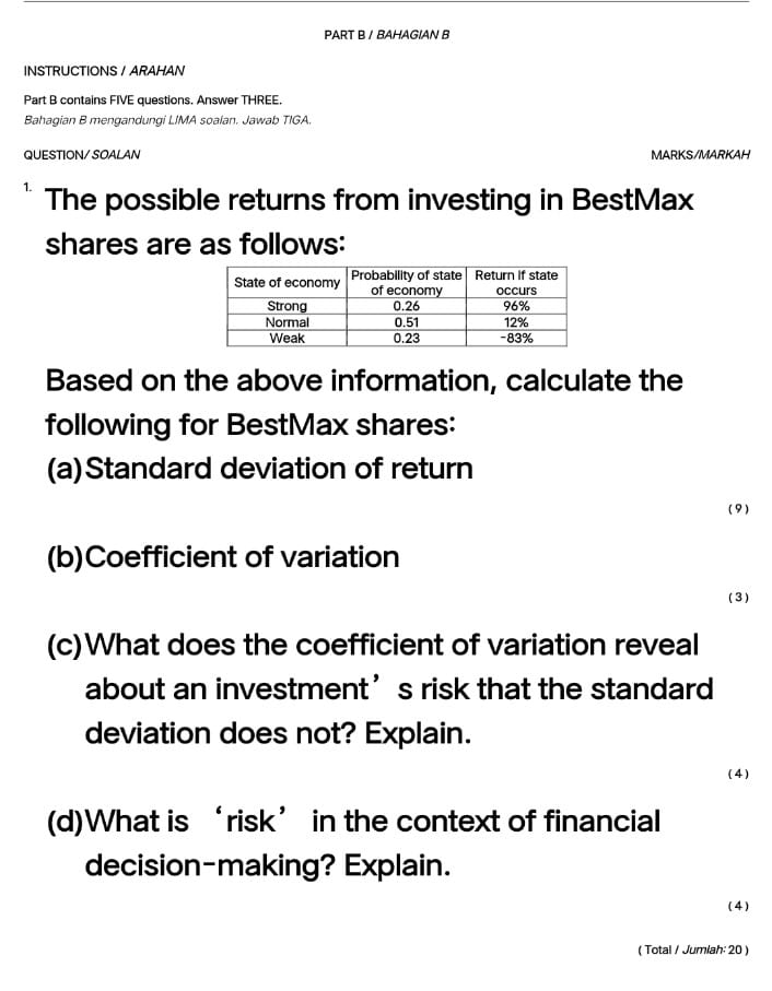  INSTRUCTIONS / ARAHAN Part B contains FIVE questions. Answer THREE. Bahagian