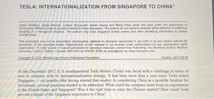  write a paragraph of the problem statement of this case TESLA: