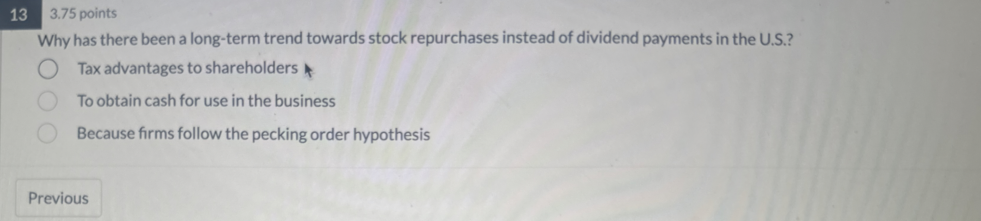  13,3.75 points Why has there been a long-term trend towards stock