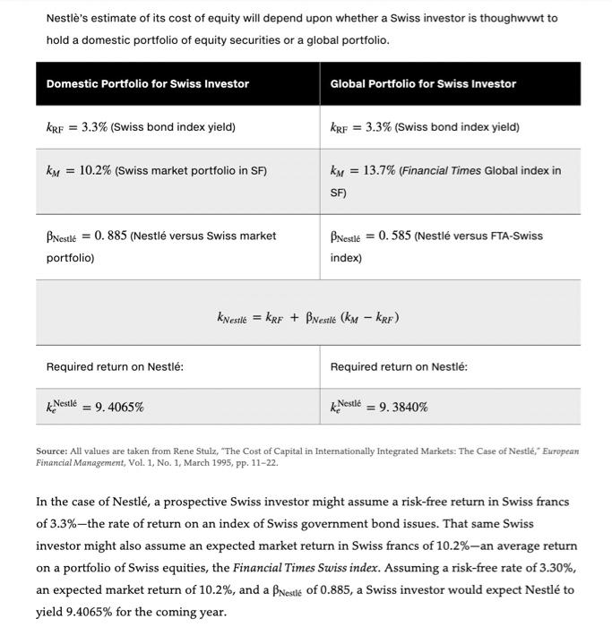 in chapter 13 of the textbook. In this example, Nestle's cost of