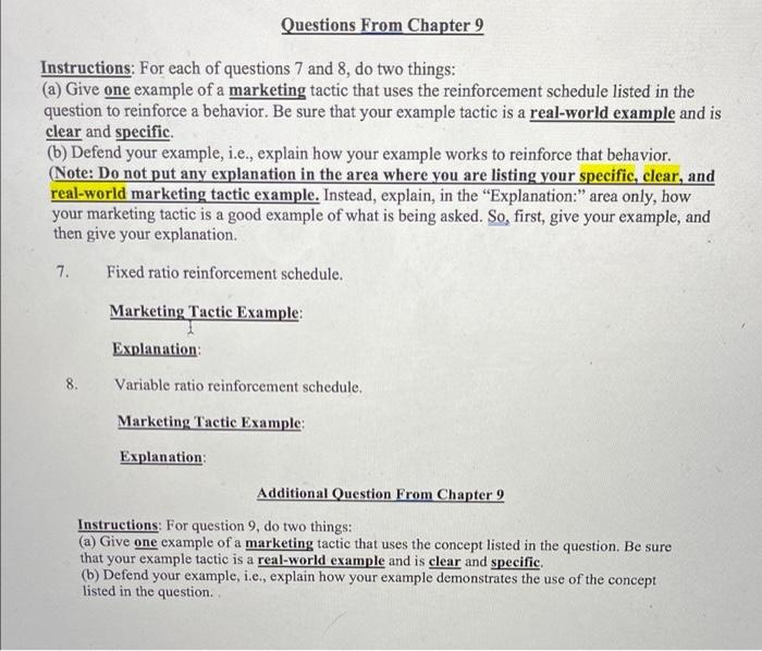 need help MARKETING Questions From Chapter 9 Instructions: For each of questions