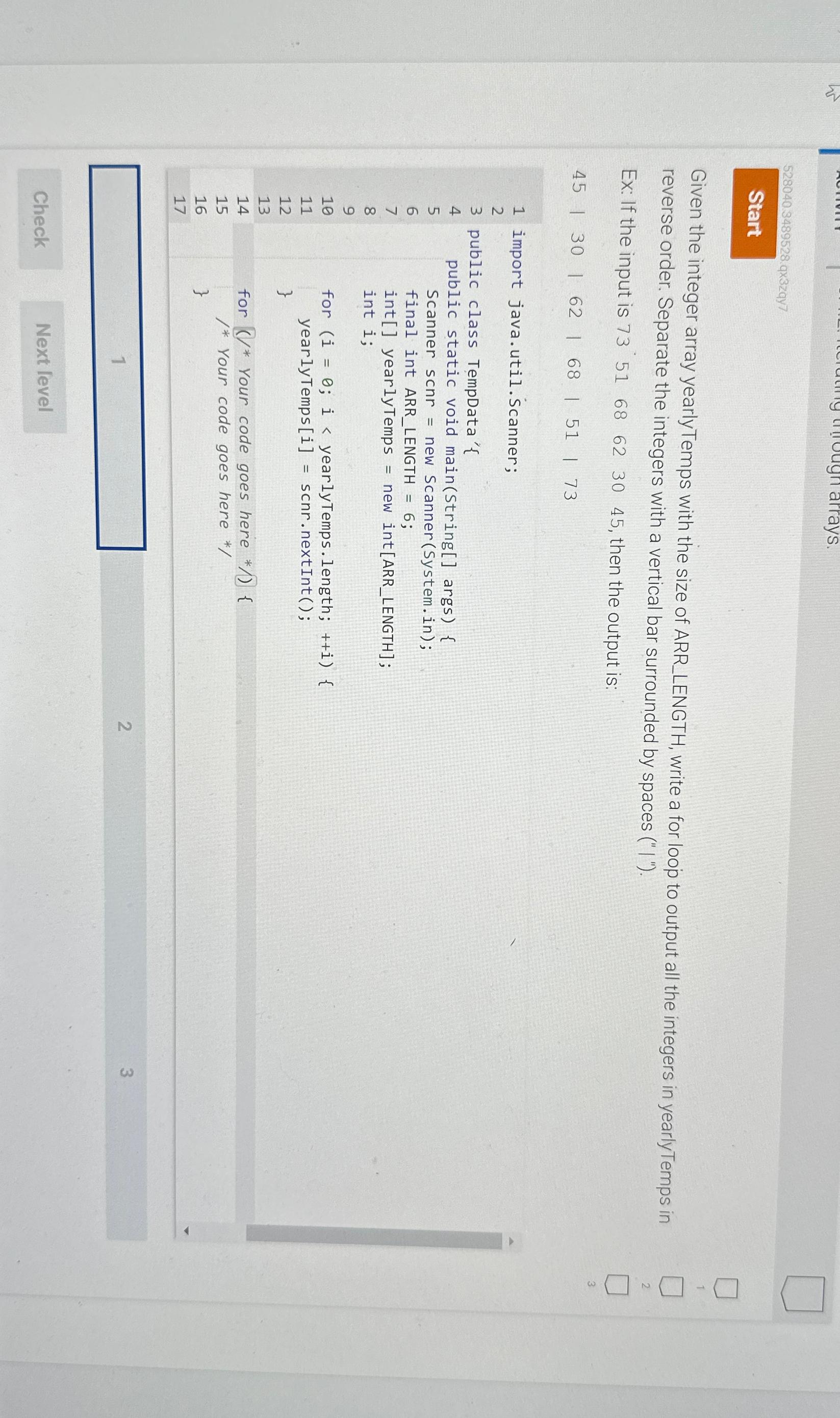  Start Given the integer array yearlyTemps with the size of ARR_LENGTH,