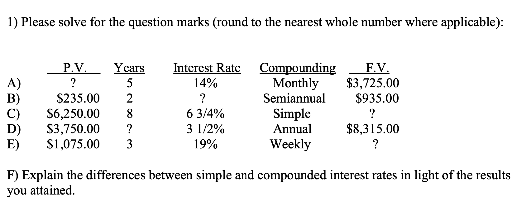 1) Please solve for the question marks (round to the nearest
