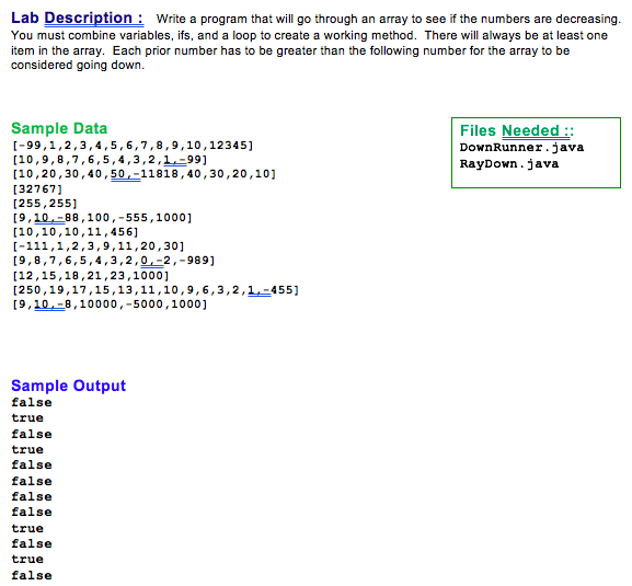  Lab Description Write a program that will go through an array