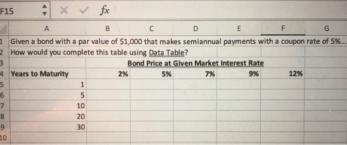  F15 x fx I A B C D E F G