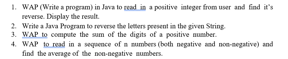 write a all programs in java 1. WAP (Write a program) in