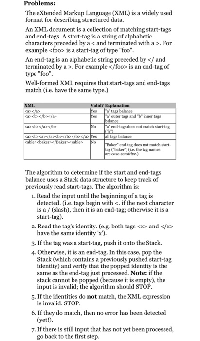  Problems: The eXtended Markup Language (XML) is a widely used format