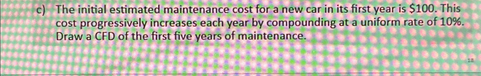  c) The initial estimated maintenance cost for a new car in