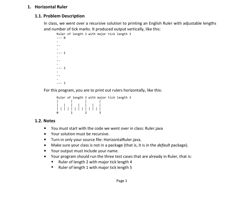  Horizontal Ruler Problem Description: a recursive solution to printing an English