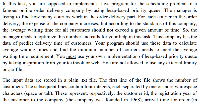  THE CODE MUST BE WRTTEN IN JAVA AND HEAP-BASED PRORTY QUEUE