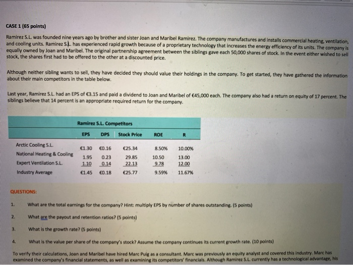  CASE 1 (65 points) Ramirez S.L. was founded nine years ago