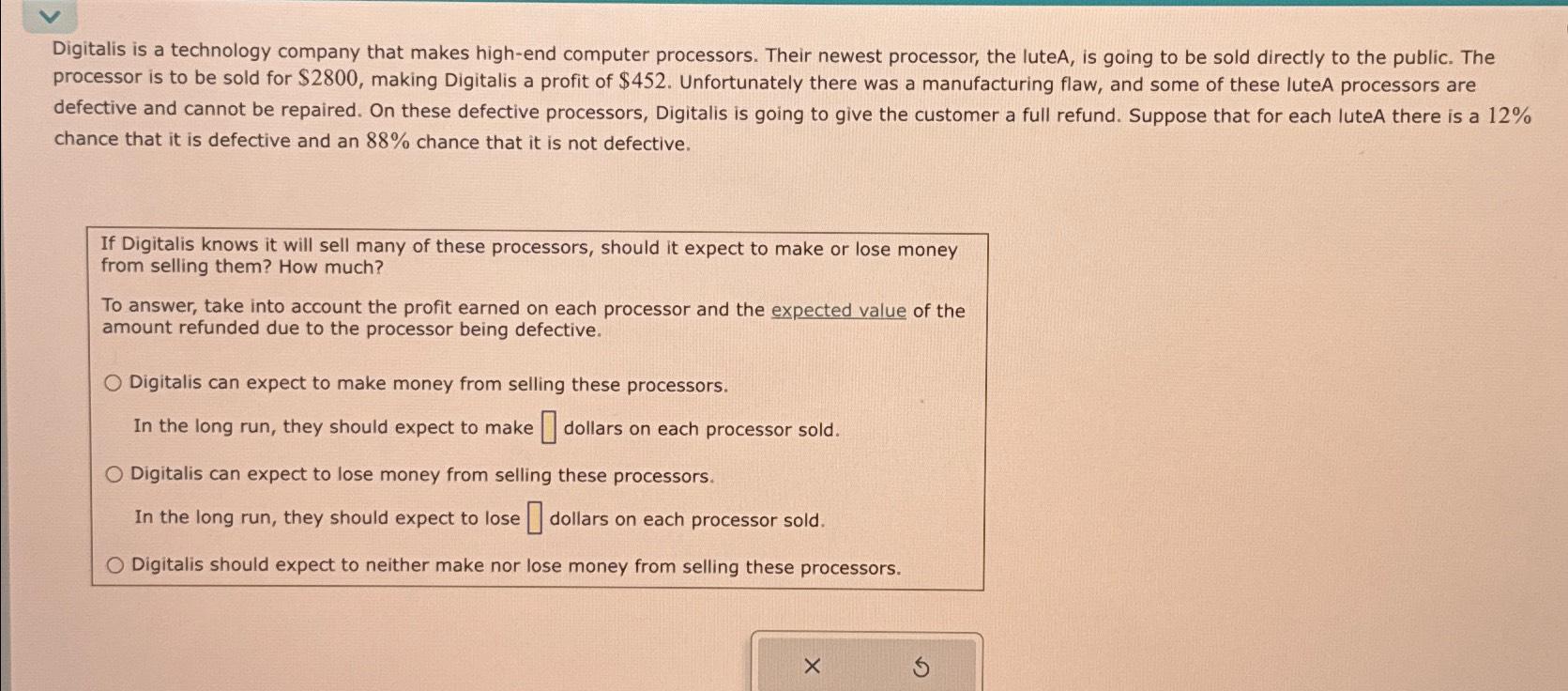  Digitalis is a technology company that makes high-end computer processors. Their