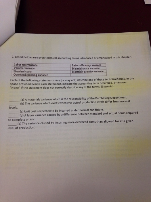  2. Listed below are seven technical accounting terms introduced or emphasized