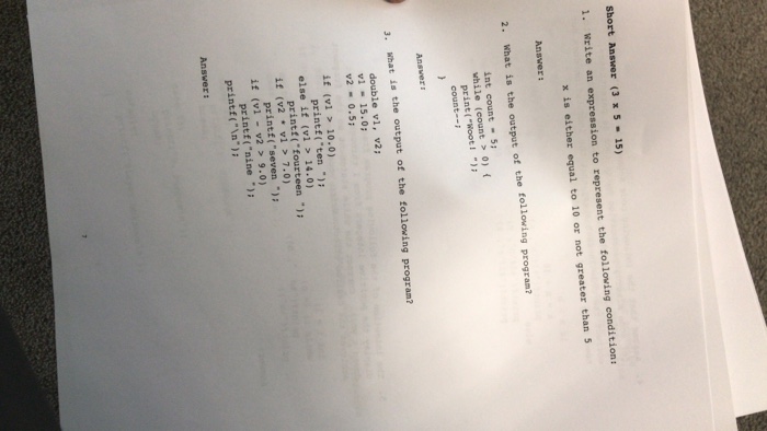  Short Answer (3 x 5 15) 1. Write an expression to