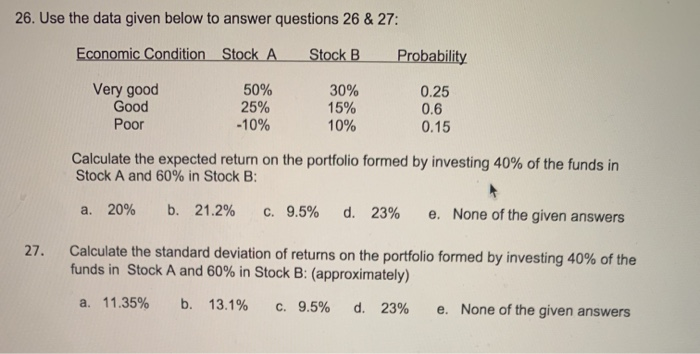 Practice Assignment #7 26. Use the data given below to answer questions