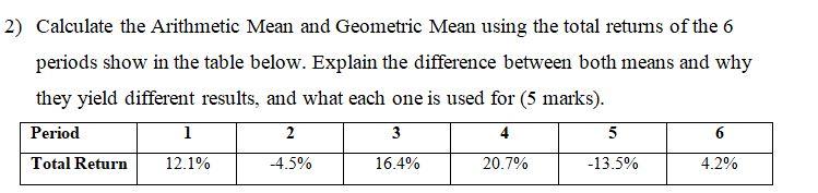  2) Calculate the Arithmetic Mean and Geometric Mean using the total