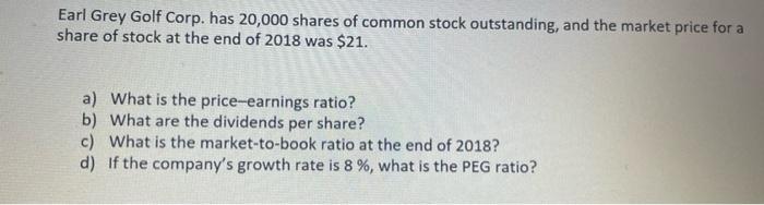 2018 Some recent financial statements for Earl Grey Golf Corp, follow EARL