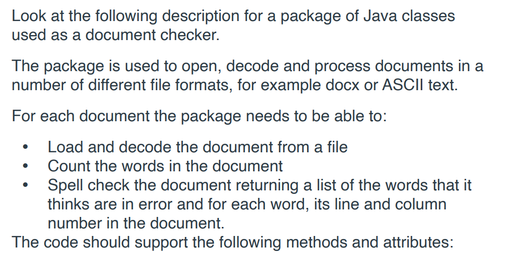 [Java code] Look at the following description for a package of Java