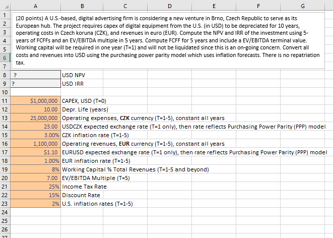  D (20 points) A U.S.-based, digital advertising firm is considering a