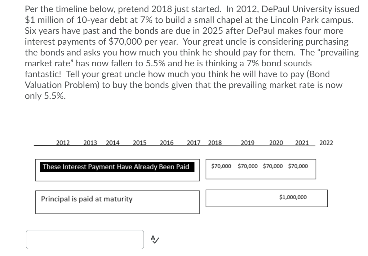 Per the timeline below, pretend 2018 just started. In 2012, DePaul