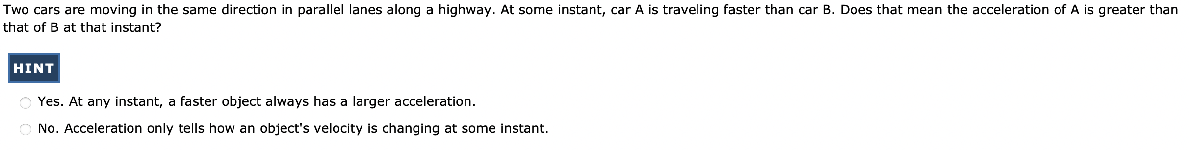  Two cars are moving in the same direction in parallel lanes
