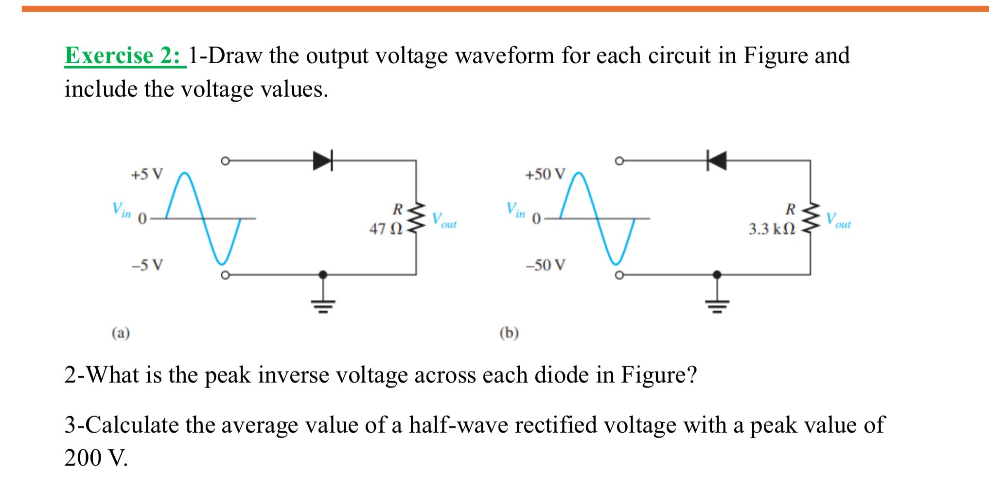  Exercise 2: 1-Draw the output voltage waveform for each circuit in