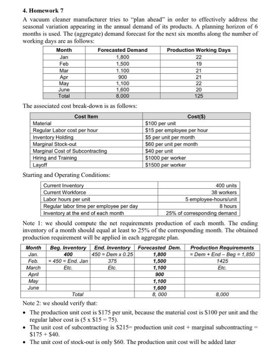 solve using LP and Lingo 4. Homework 7 A vacuum cleaner manufacturer