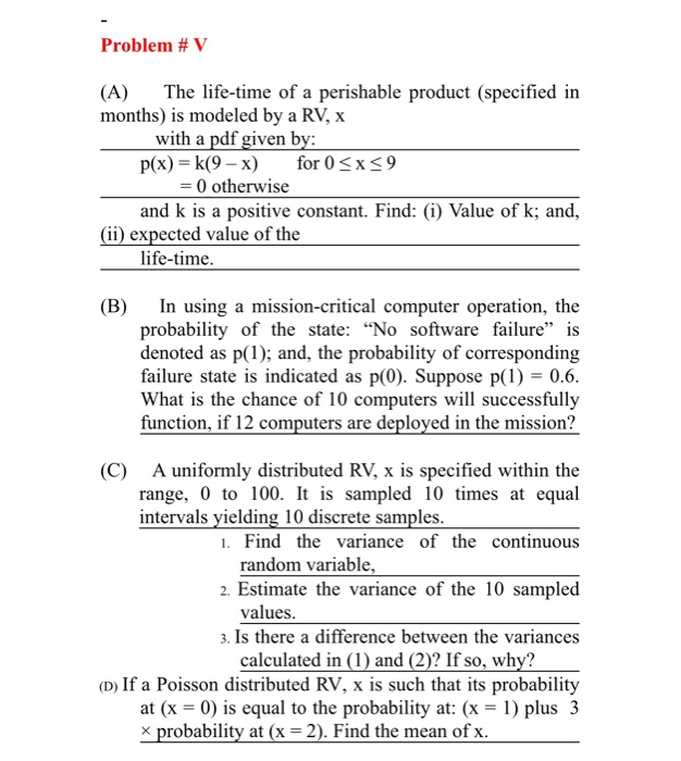  Stochastic models computer engineering question Problem # V (A) The life-time
