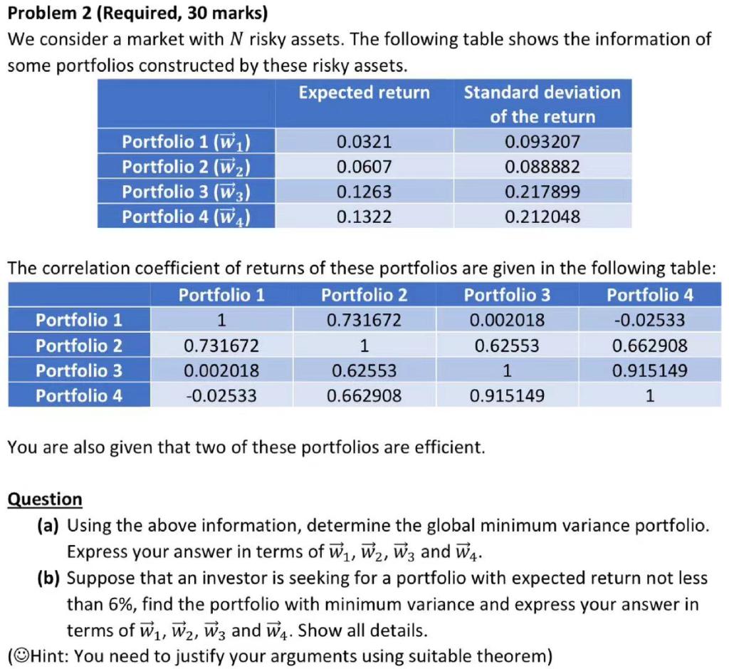 Problem 2 (Required, 30 marks) We consider a market with N