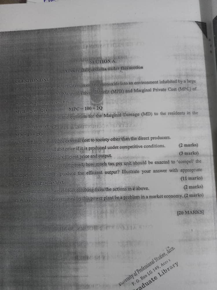 SECTION Answer the questions under this section QUESTION ONE tolong plant