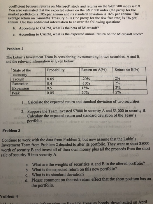  Q 2 and 3 coefficient between returns on Microsoft stock and