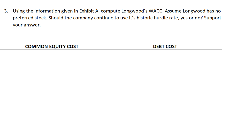 The hurdle rate is 15% 3. Using the information given in Exhibit