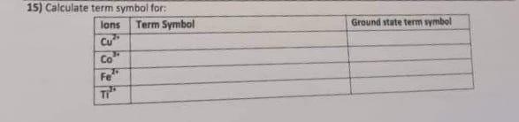 15) Calculate term symbol for