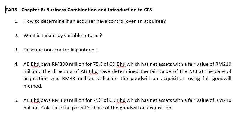  FAR5- Chapter 6: Business Combination and Introduction to CFS How to