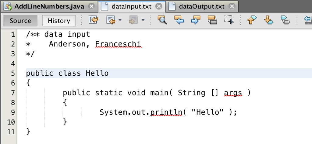 file "dataInput.txt" and while there are more records, prepend a line number