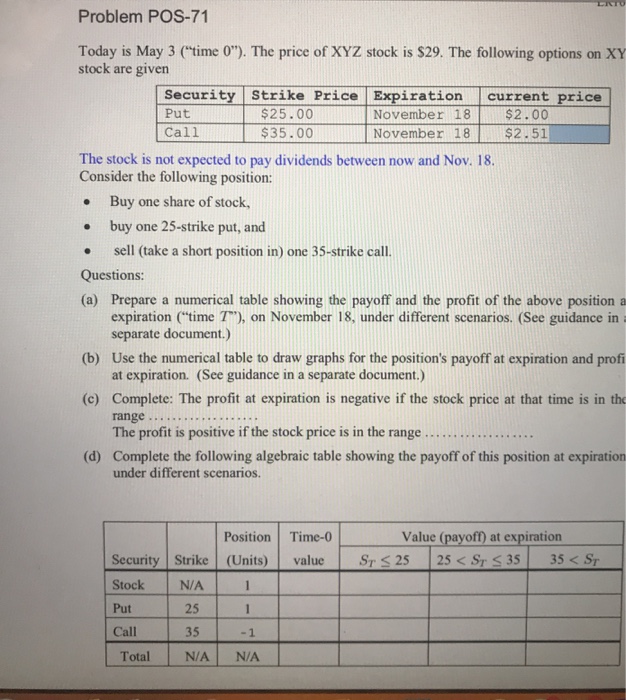  Problem POS-71 Today is May 3 ("time 0"). The price of