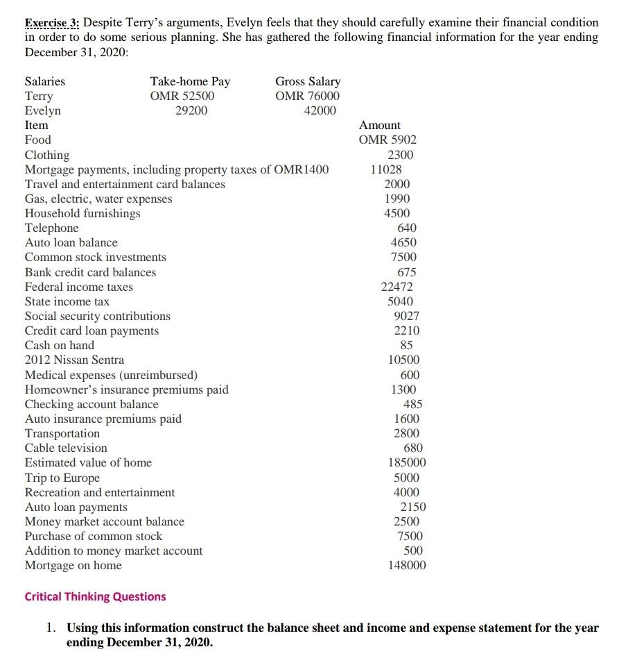  Exercise 3: Despite Terry's arguments, Evelyn feels that they should carefully
