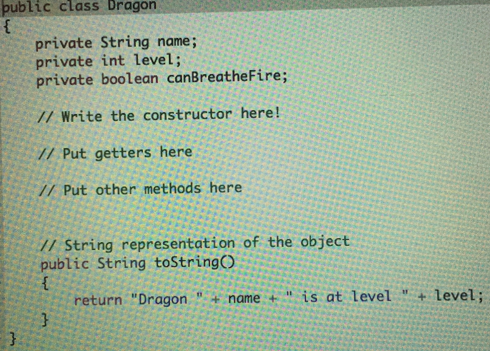 a level, and a boolean variable, canBreatheFire, indicating whether or not the