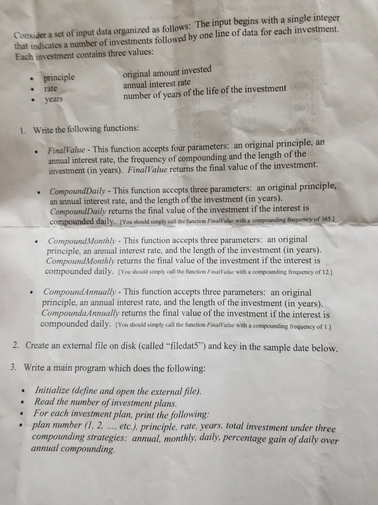 please help. Consider a set of input data organized as follows: