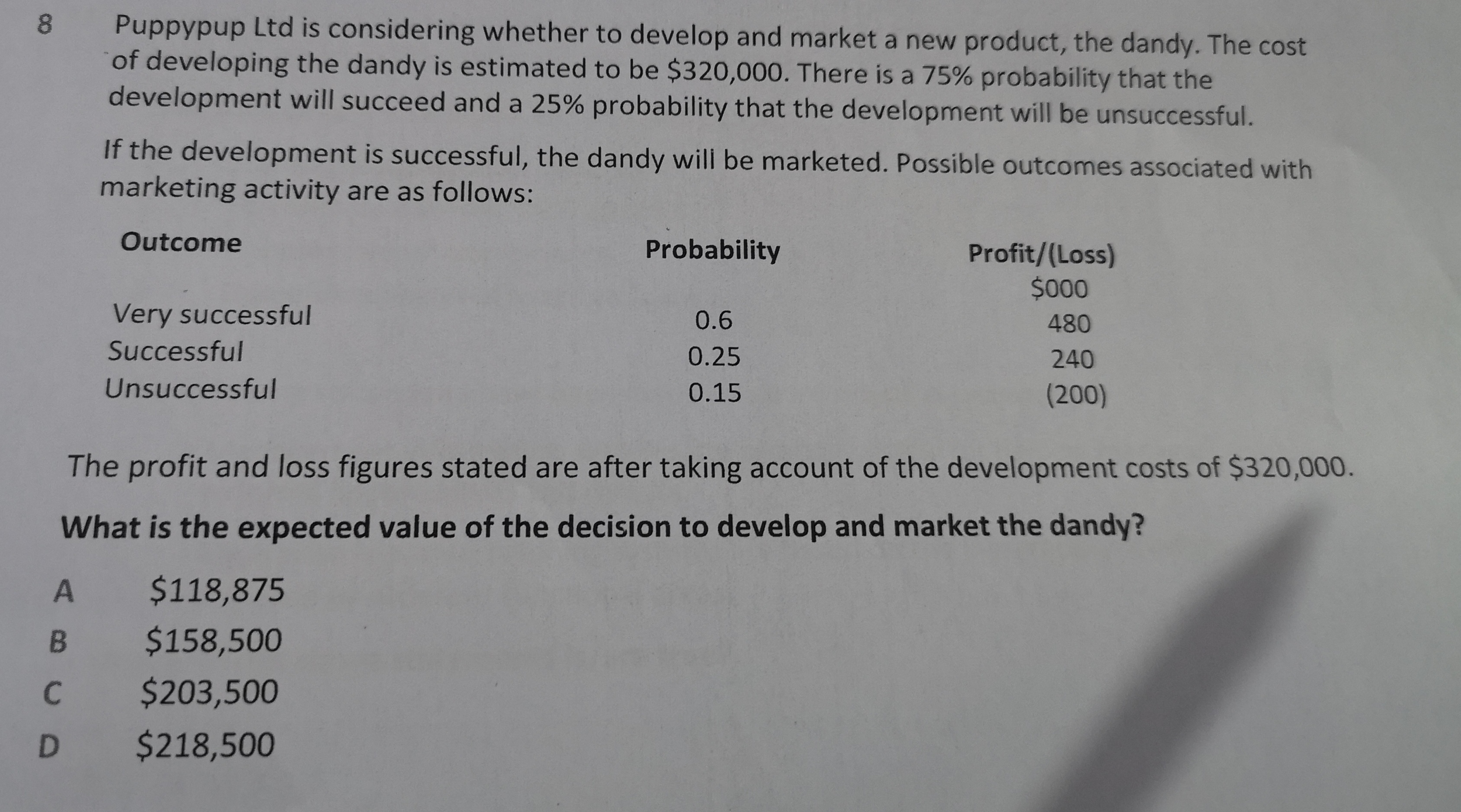 Puppypup Ltd is considering whether to develop and market a new