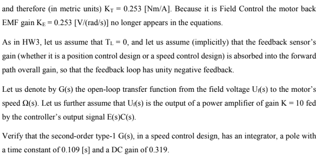 in HW3 has the following parameters for the armature and field circuits,