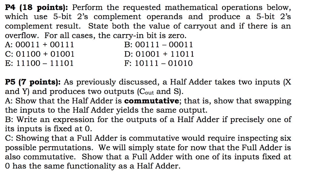 P4 (18 points): Perform the requested mathematical operations below, which use