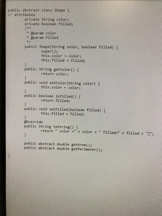  Java programming language read instructions carefully please public abstract class Shape