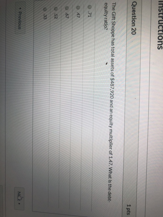  Instructions Question 20 1 pts The Gift Shoppe has total assets