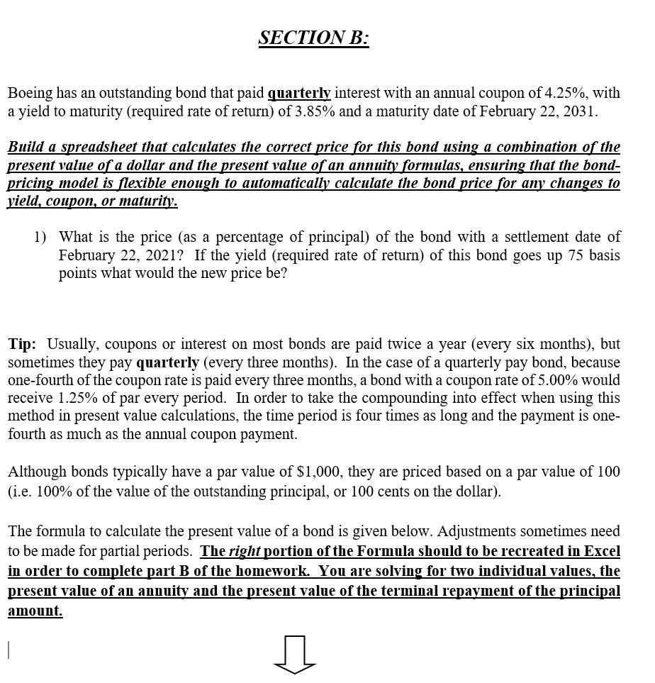  need help with an Excel assignment SECTION B: Boeing has an