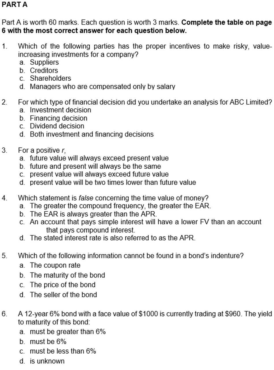  PARTA Part A is worth 60 marks. Each question is worth