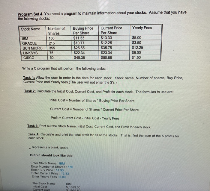 c program Program Set 4 You need a program to maintain information