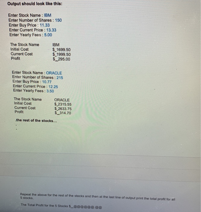 about your stocks. Assume that you have the following stocks: Stock Name