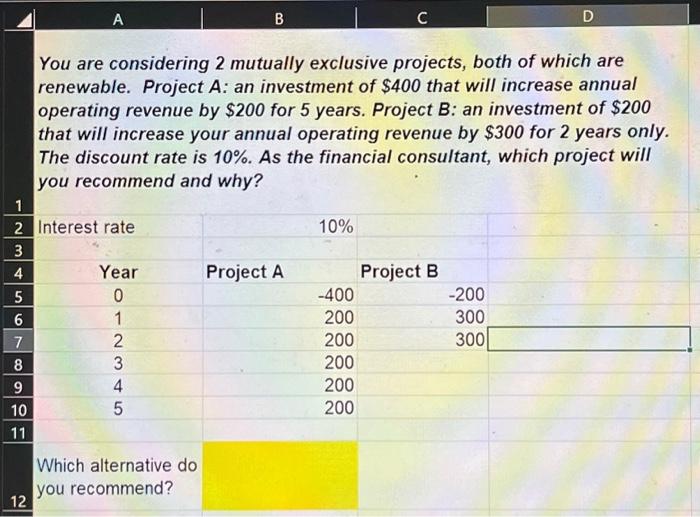 discount rates. Use this graph to ?nt IRRs. You are considering 2